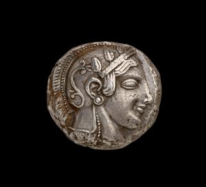 Moneta di Atena, vista del dritto che raffigura la testa di Atena, c.440 a.C. (argento)